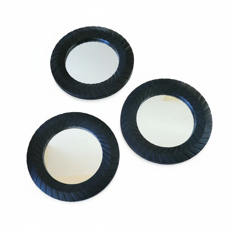 Load image into Gallery viewer, Chevron Black Mirror Set of 3 Round Boho Chic Home Accessory Scandinavian Style