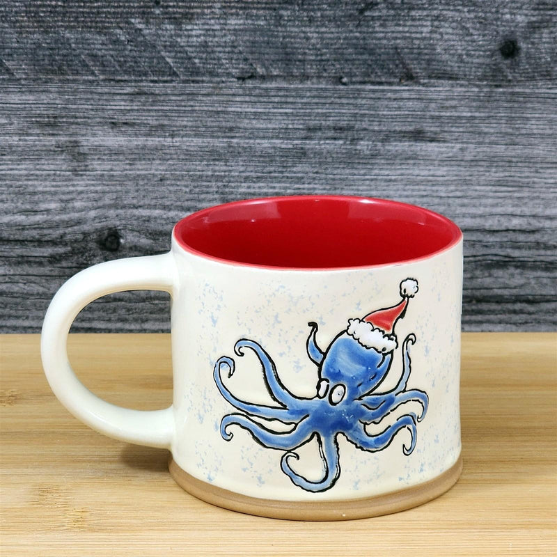Load image into Gallery viewer, Christmas Octopus Coffee Mug Santa Hat Ceramic Nautical Holiday by Blue Sky