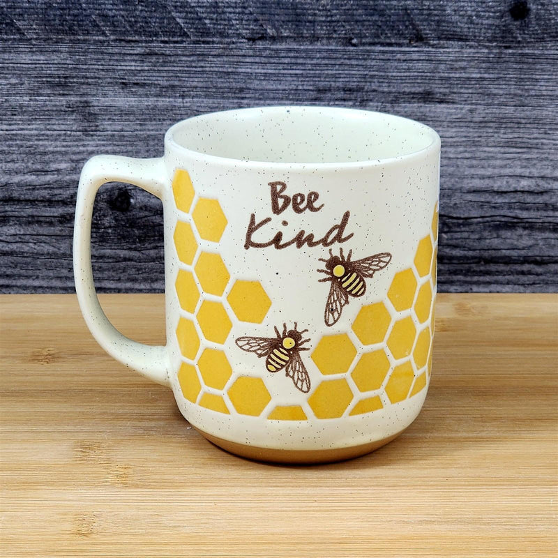 Load image into Gallery viewer, Bee Kind Coffee Mug 16oz Embossed Floral White Yellow Ceramic Tea Cup Blue Sky