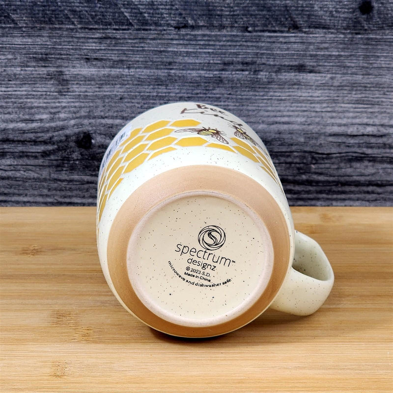 Load image into Gallery viewer, Bee Kind Coffee Mug 16oz Embossed Floral White Yellow Ceramic Tea Cup Blue Sky