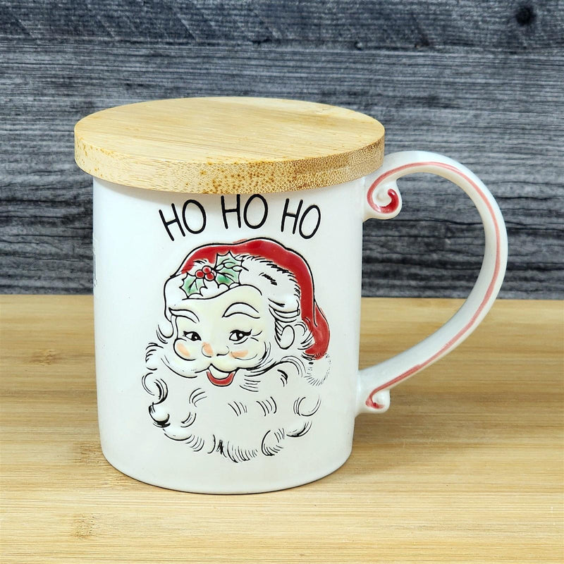 Load image into Gallery viewer, Holiday Santa Coffee Mug with Lid Embossed Christmas Cup Ceramic Red by Blue Sky