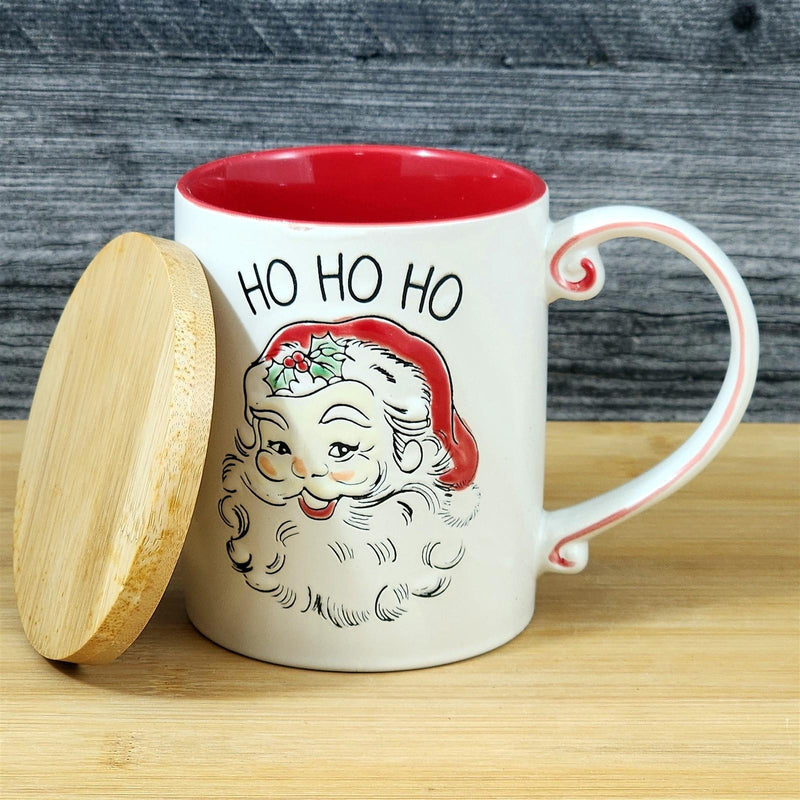 Load image into Gallery viewer, Holiday Santa Coffee Mug with Lid Embossed Christmas Cup Ceramic Red by Blue Sky