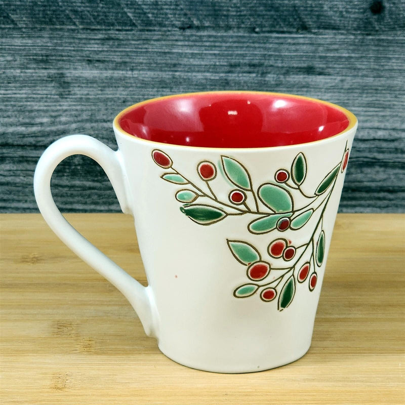 Load image into Gallery viewer, Holiday Cranberry Pine Coffee Mug 17oz (455ml) Embossed Christmas Cup Blue Sky