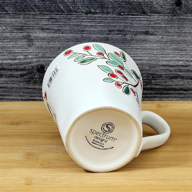 Load image into Gallery viewer, Holiday Cranberry Pine Coffee Mug 17oz (455ml) Embossed Christmas Cup Blue Sky