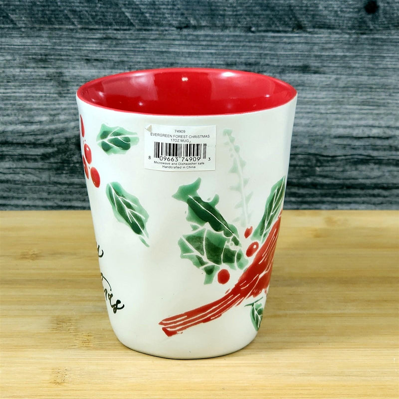 Load image into Gallery viewer, Holiday Cardinal Coffee Mug Ceramic Evergreen Embossed Christmas Cup by Blue Sky