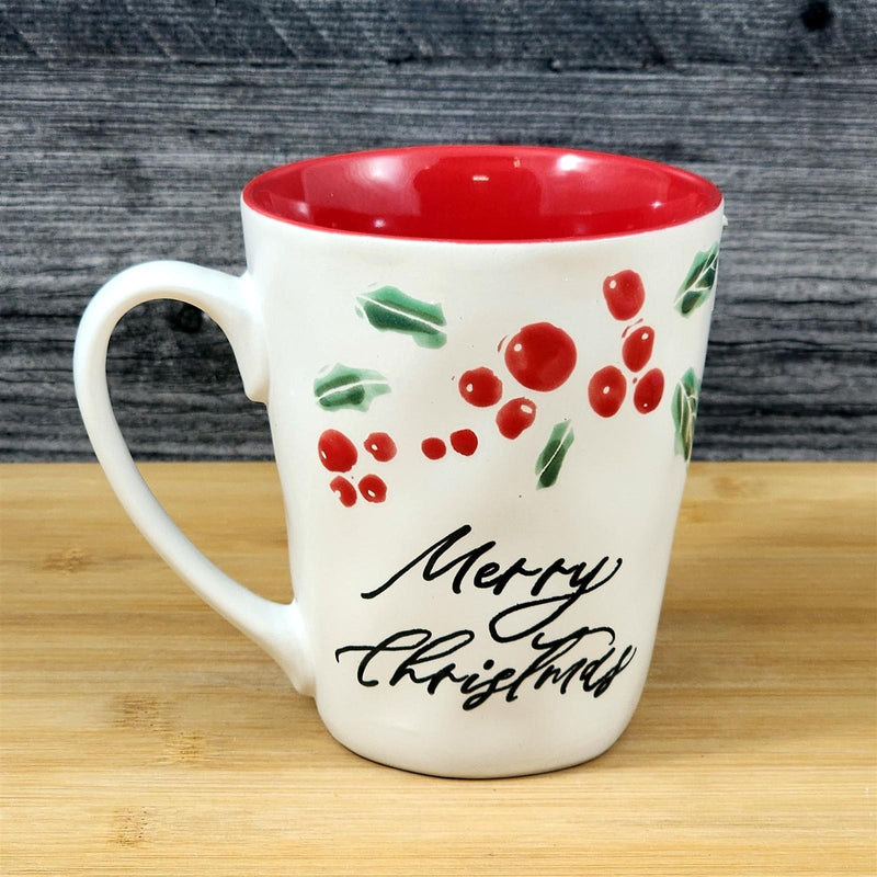 Load image into Gallery viewer, Holiday Cardinal Coffee Mug Ceramic Evergreen Embossed Christmas Cup by Blue Sky