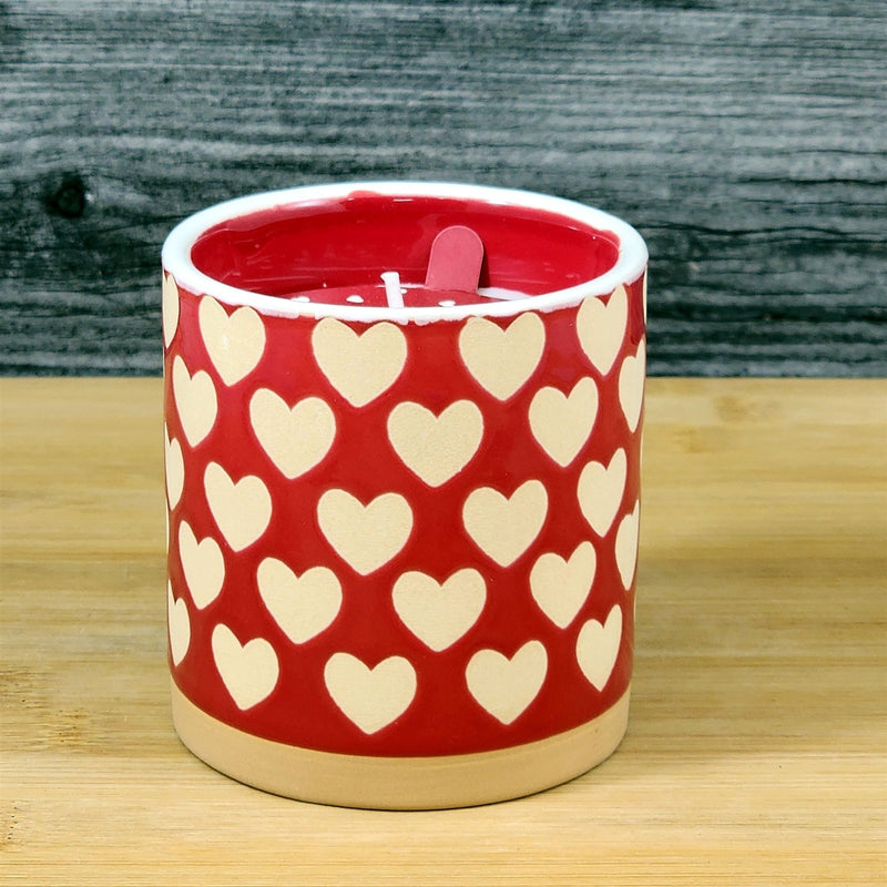 Load image into Gallery viewer, Hearts Ceramic Red Candle Tropical Papaya & Mango Scent Essential Oils Blue Sky
