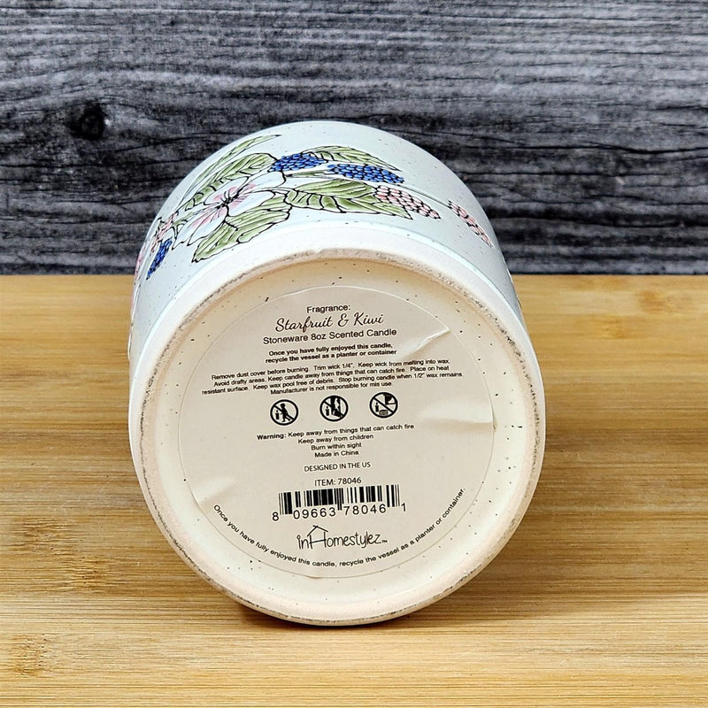 Load image into Gallery viewer, Garden Flowers Stoneware Candle Starfruit Kiwi Scent Essential Oils Blue Sky