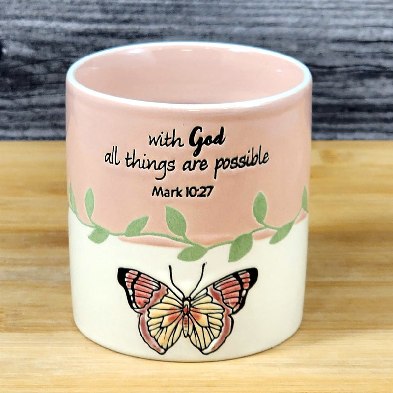 Load image into Gallery viewer, Religious Mark 10:27 Stoneware Candle Vanilla Fig Scent Essential Oils Blue Sky