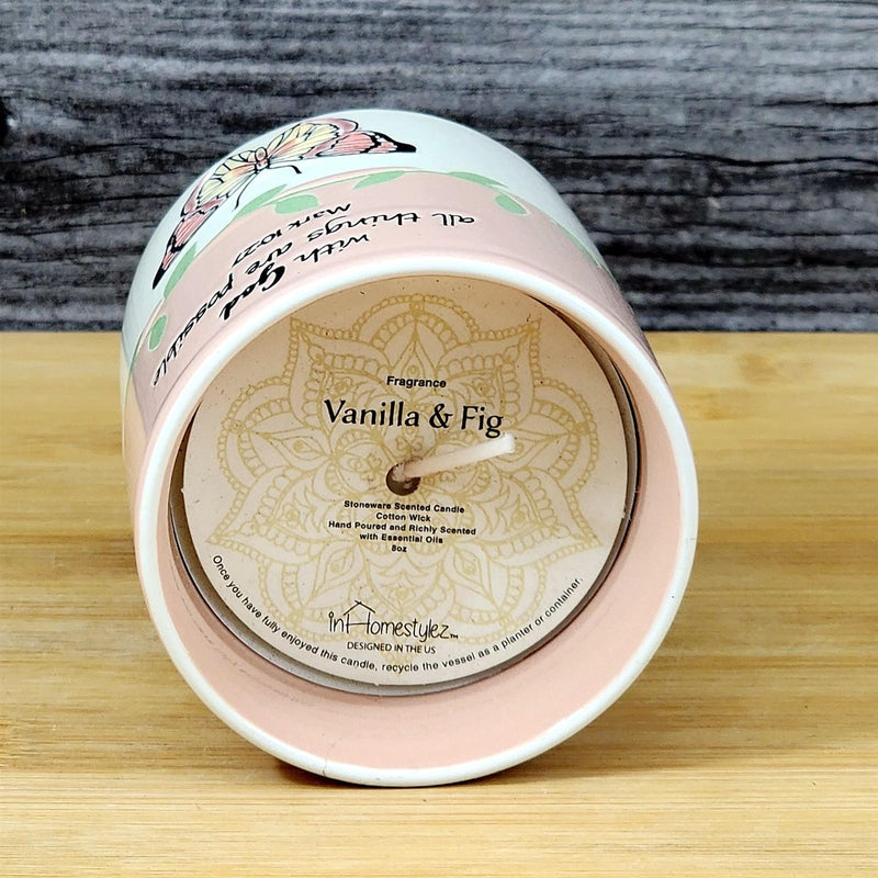 Load image into Gallery viewer, Religious Mark 10:27 Stoneware Candle Vanilla Fig Scent Essential Oils Blue Sky