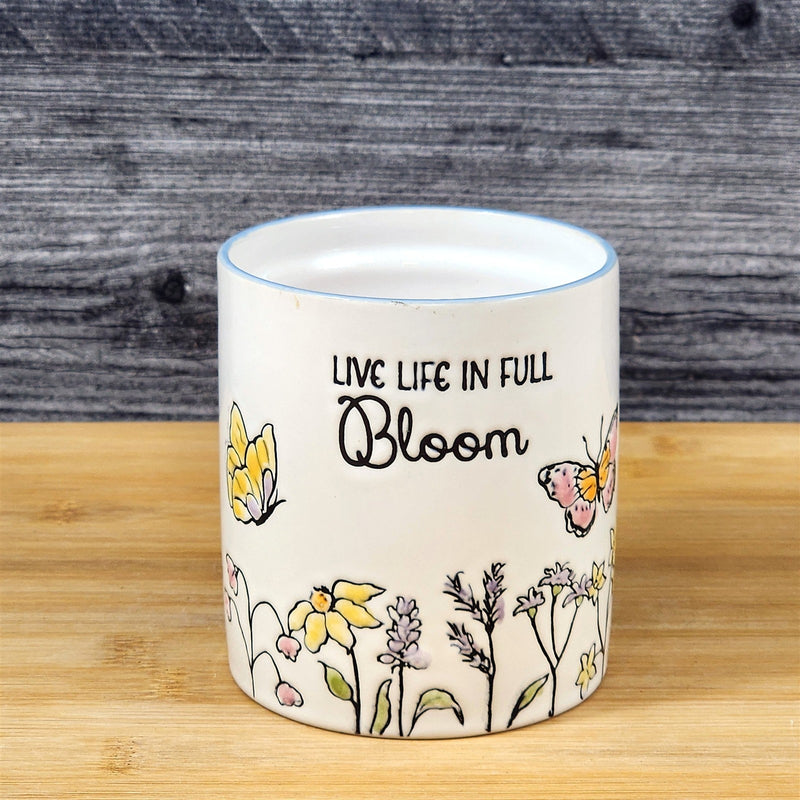 Load image into Gallery viewer, Floral Butterfly Stoneware Candle Vanilla Fig Scented Essential Oils by Blue Sky