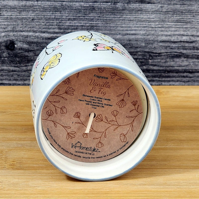 Load image into Gallery viewer, Floral Butterfly Stoneware Candle Vanilla Fig Scented Essential Oils by Blue Sky