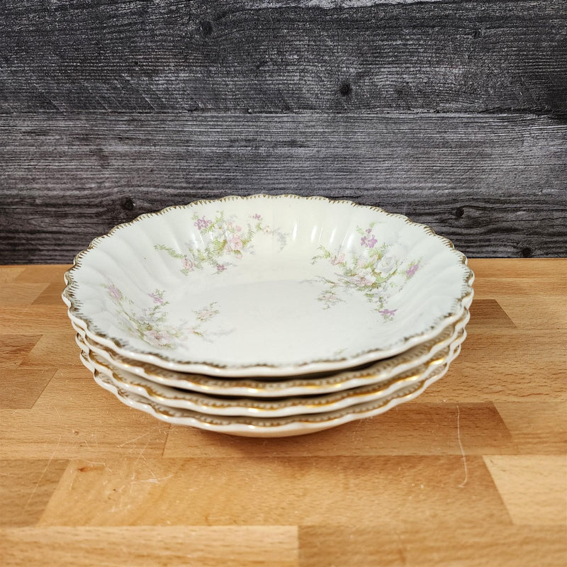 Load image into Gallery viewer, 4 Limoges Floral Coupe Soup Bowls La France USA 22 K Gold Scalloped Edge Trim
