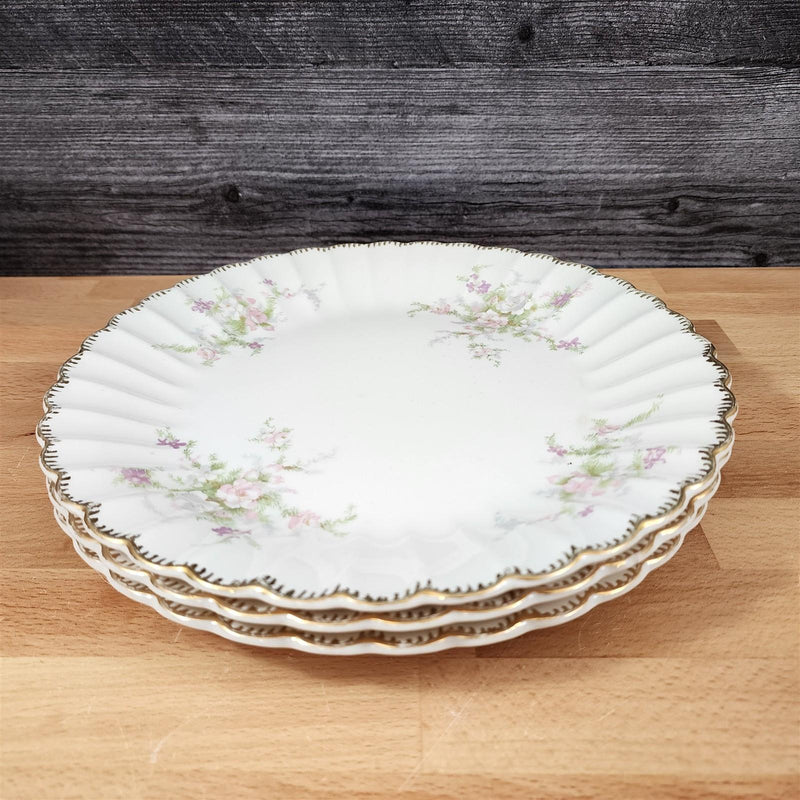 Load image into Gallery viewer, Limoges Floral Dinner Plate Set of 3 La France USA 22 K Gold Scalloped Edge Trim