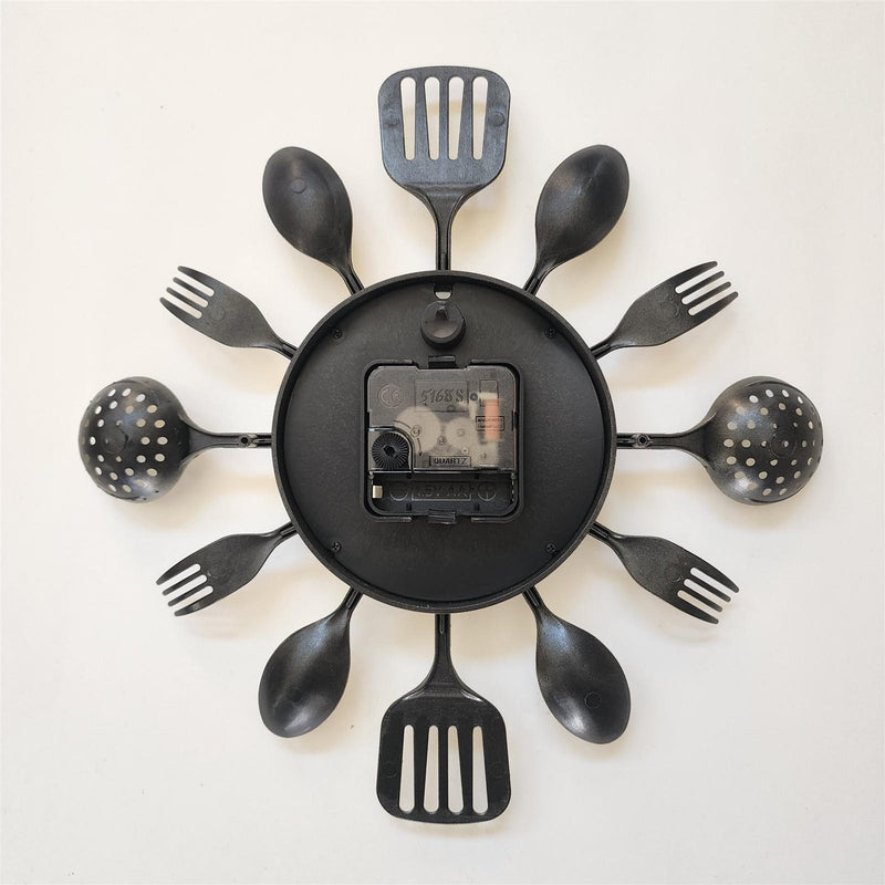 Load image into Gallery viewer, Gold Cooking Utensil Wall Clock Chef Kitchen Home Decor Plastic 12" Fork Spoon