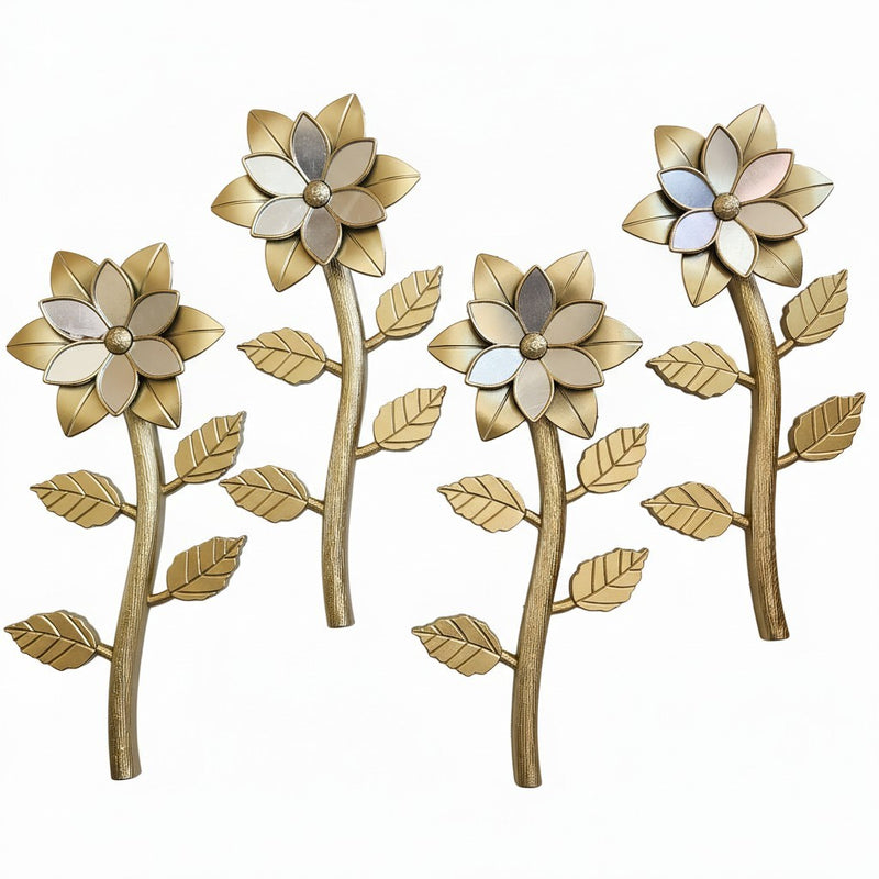 Load image into Gallery viewer, Gold Flower Mirrored Wall Hangings Set of 4 Sculpture Garden Style Home Decor