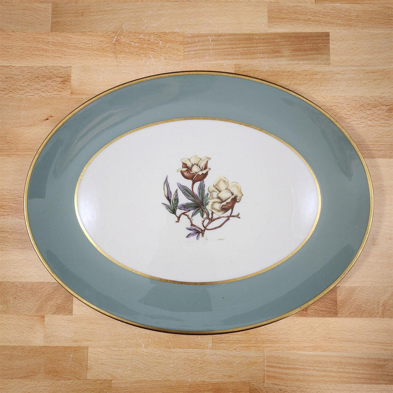 Load image into Gallery viewer, Flintridge Avalon Oval Platter Floral Sage Green Gold Trim Ceramic