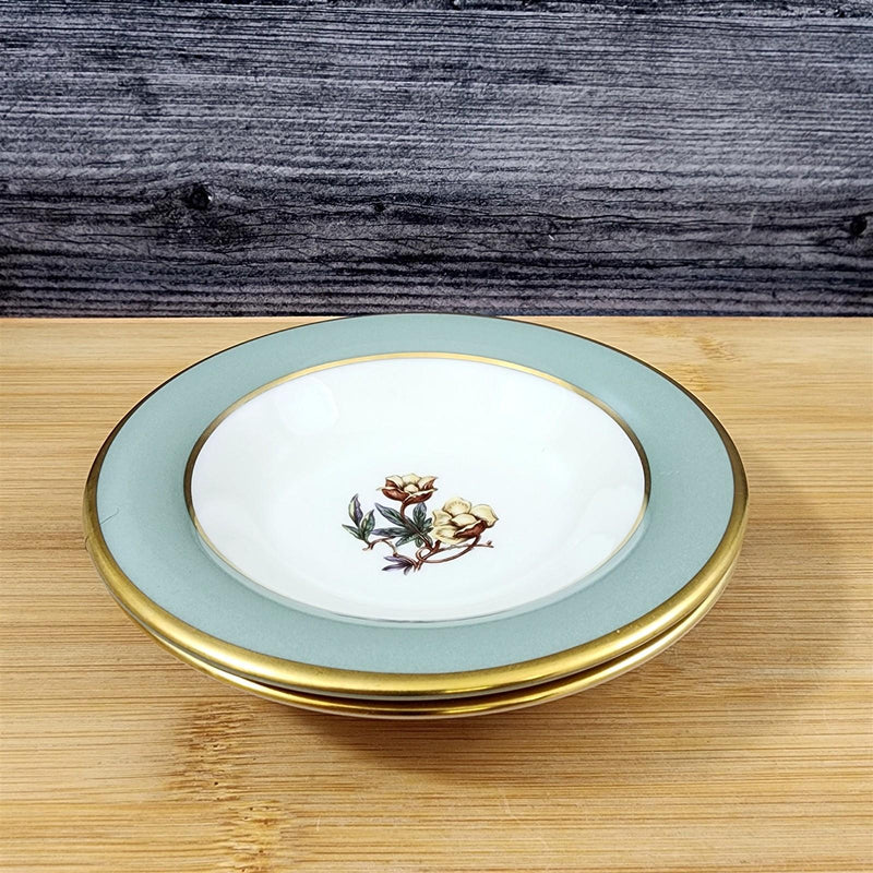 Load image into Gallery viewer, Flintridge Avalon Sauce Dessert Bowl 4 Set Floral Sage Green Gold Trim Ceramic