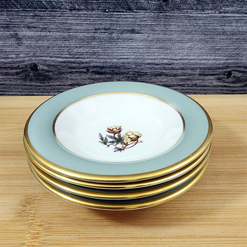 Load image into Gallery viewer, Flintridge Avalon Sauce Dessert Bowl 4 Set Floral Sage Green Gold Trim Ceramic
