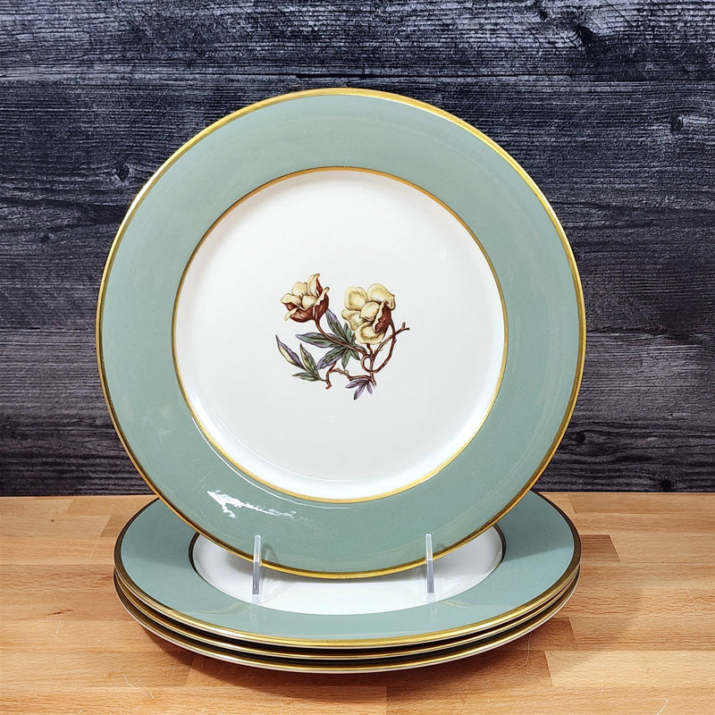 Load image into Gallery viewer, Flintridge Avalon Bread Butter Plate 4 Set Floral Sage Green Gold Trim Ceramic