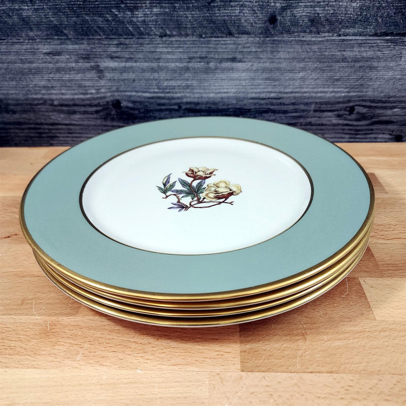 Load image into Gallery viewer, Flintridge Avalon Bread Butter Plate 4 Set Floral Sage Green Gold Trim Ceramic