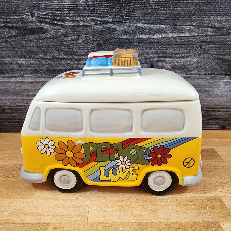 Load image into Gallery viewer, Retro Love Van Cookie Candy Treat Jar Hippie Flower Bus by Blue Sky Ceramic