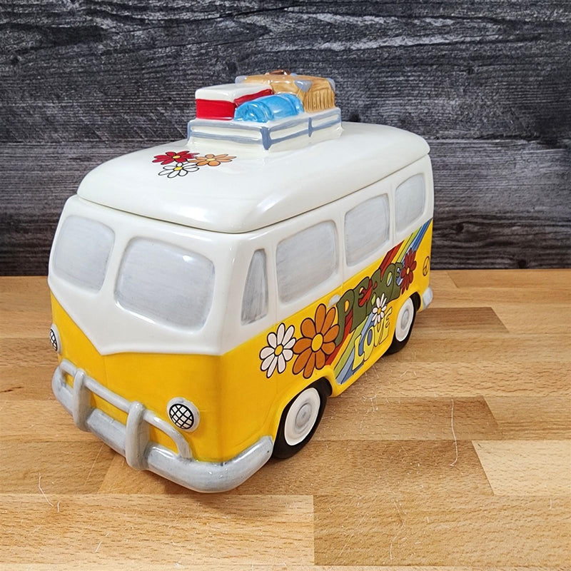 Load image into Gallery viewer, Retro Love Van Cookie Candy Treat Jar Hippie Flower Bus by Blue Sky Ceramic