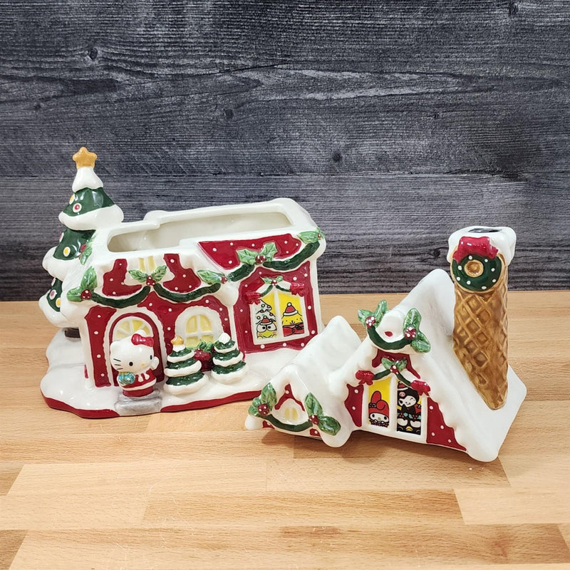 Load image into Gallery viewer, Hello Kitty and Friends Cookie Jar Whimsical Gingerbread House Blue Sky Ceramic