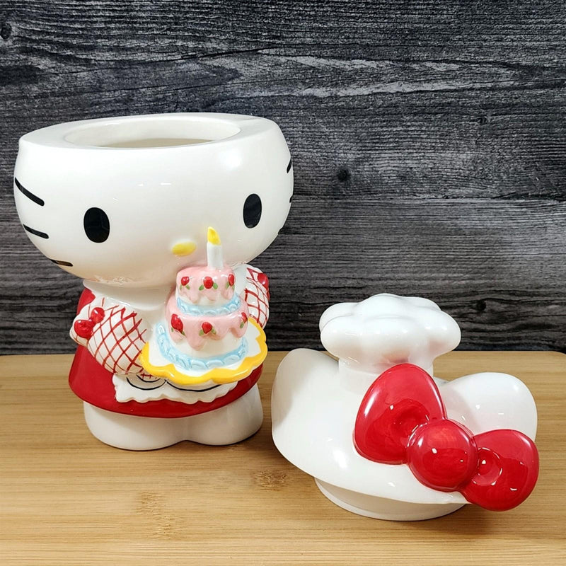 Load image into Gallery viewer, Hello Kitty Birthday Bakery Cookie Jar White Ceramic Blue Sky Goldminc Sanrio