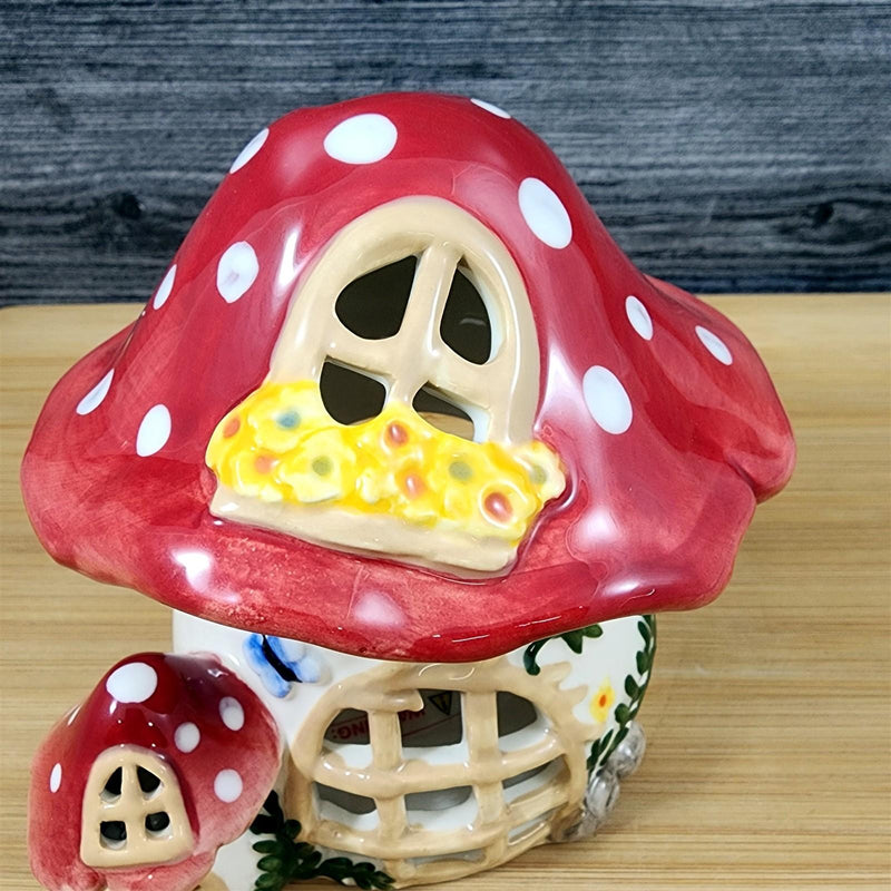 Load image into Gallery viewer, Nesting Mushroom Candle House Tea Light Ceramic Cottage Goldminc Blue Sky