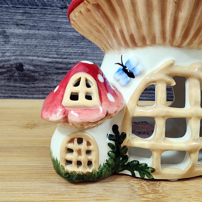 Load image into Gallery viewer, Nesting Mushroom Candle House Tea Light Ceramic Cottage Goldminc Blue Sky
