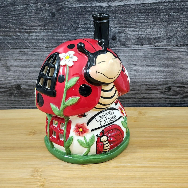 Load image into Gallery viewer, Ladybug Cottage Candle House Tea Light Ceramic Cottage T-Lite Goldminc Blue Sky