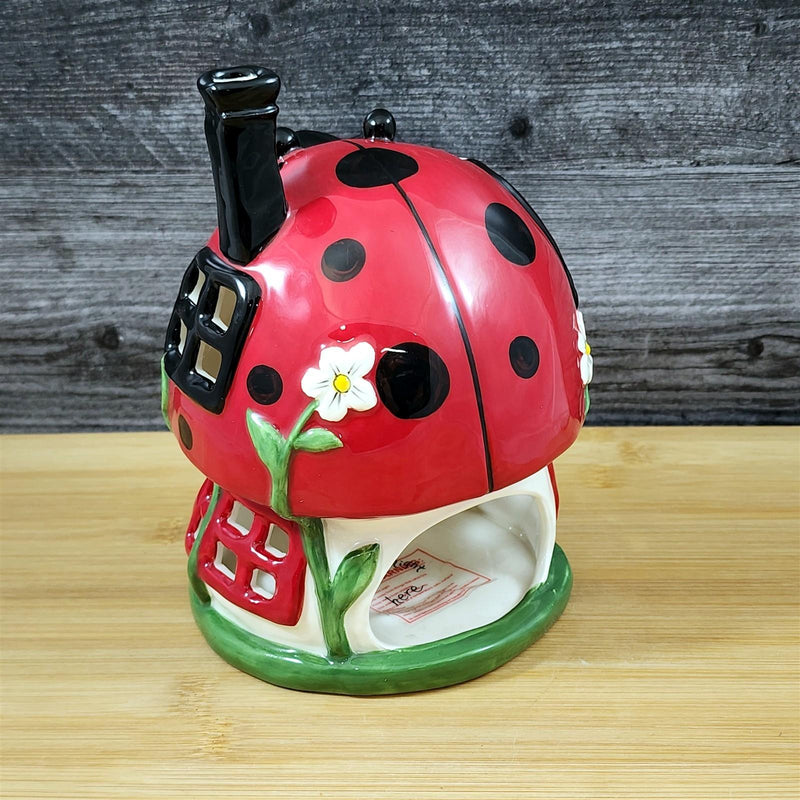 Load image into Gallery viewer, Ladybug Cottage Candle House Tea Light Ceramic Cottage T-Lite Goldminc Blue Sky