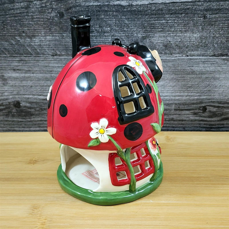 Load image into Gallery viewer, Ladybug Cottage Candle House Tea Light Ceramic Cottage T-Lite Goldminc Blue Sky