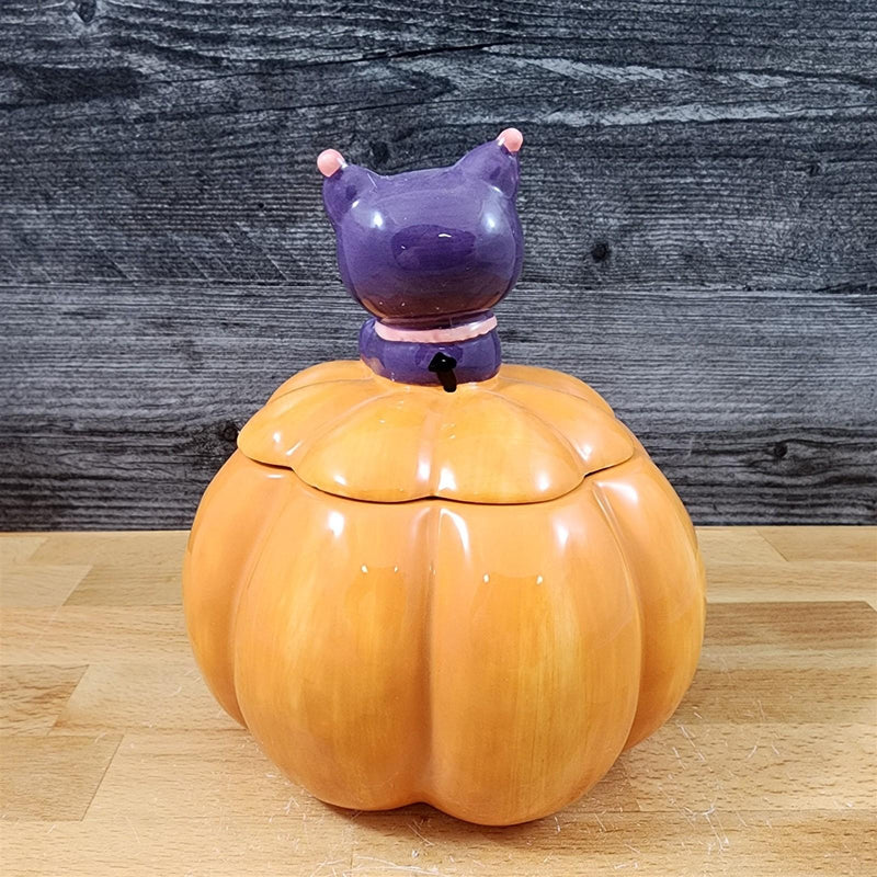 Load image into Gallery viewer, Kuromi Witch Halloween Candy Bowl Lid Orange Jack-o-Lantern Ceramic Blue Sky