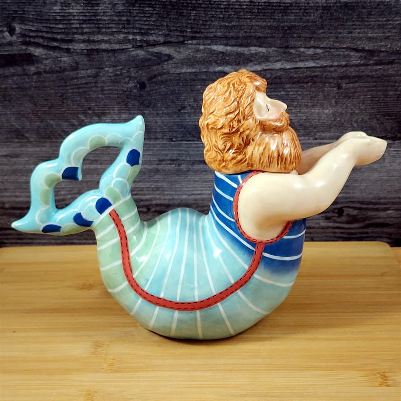 Load image into Gallery viewer, Merman Teapot Nautical Coastal Sea Ceramic Mermaid Style Blue Sky Goldminc