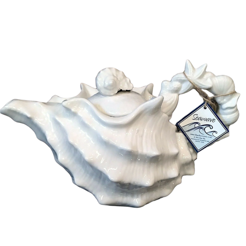 Load image into Gallery viewer, Shell Teapot White Decorative Sea Life Ceramics Decor Tea Pot Server by Blue Sky