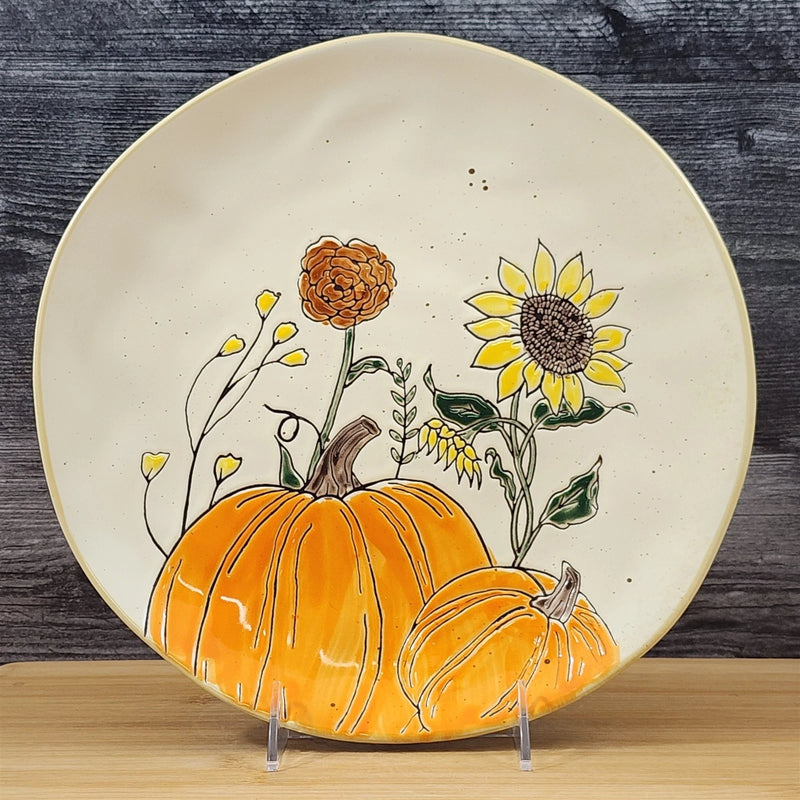 Load image into Gallery viewer, Sunflower and Pumpkin Dinner Plate Ceramic Autumn Yellow Flowers by Blue Sky 10"