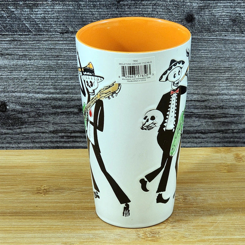 Load image into Gallery viewer, Coffee Mug Day of the Dead Skeleton Guitar Band Cup Orange Ceramic Blue Sky 17oz