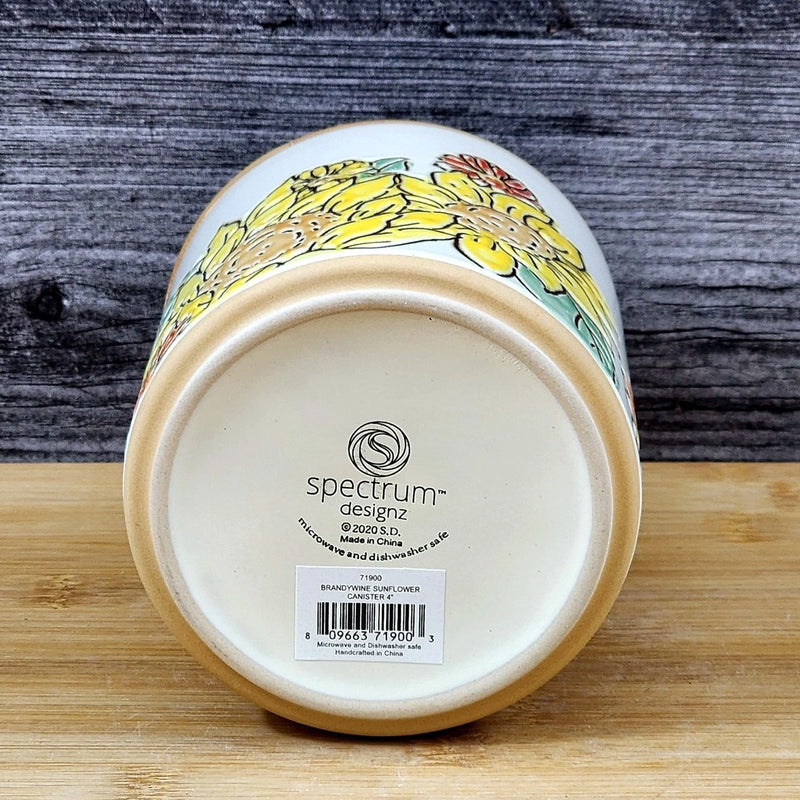 Load image into Gallery viewer, Brandywine Sunflower Canister & Bamboo Lid Embossed 4" Ceramic Jar Blue Sky