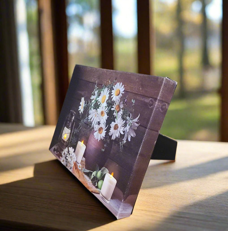 Load image into Gallery viewer, Daisies in Vase and Candles LED Light Up Lighted Canvas Wall or Tabletop Picture