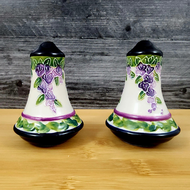 Load image into Gallery viewer, Wisteria Salt Pepper Set Ceramic Collectible Floral Purple by Blue Sky