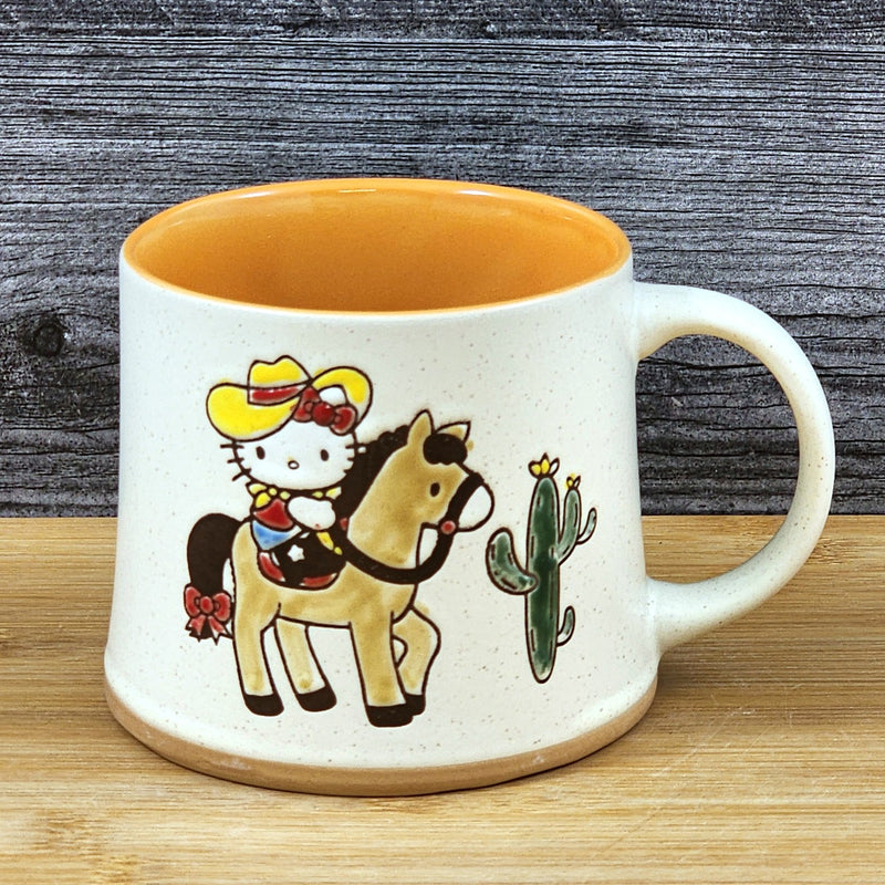 Load image into Gallery viewer, Coffee Mug Hello Kitty Western Cowgirl Horse Cactus Cup Blue Sky Ceramic Orange