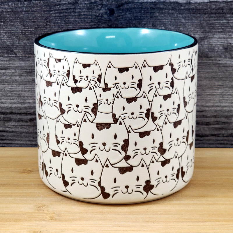Load image into Gallery viewer, Cat Planter Utensil Organizer Herb Succulent flower Pot Ceramic Blue Sky 5in