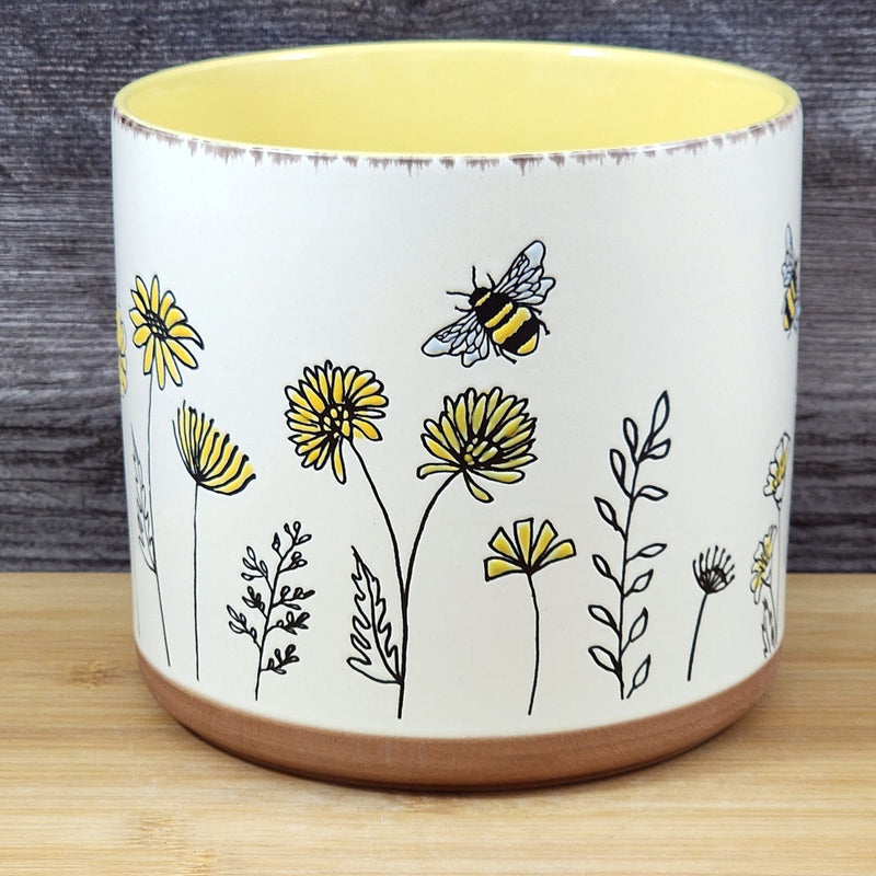 Load image into Gallery viewer, Flower Garden Planter Utensil Holder Daisy Plant Bee Ceramic Blue Sky Yellow 6.5in