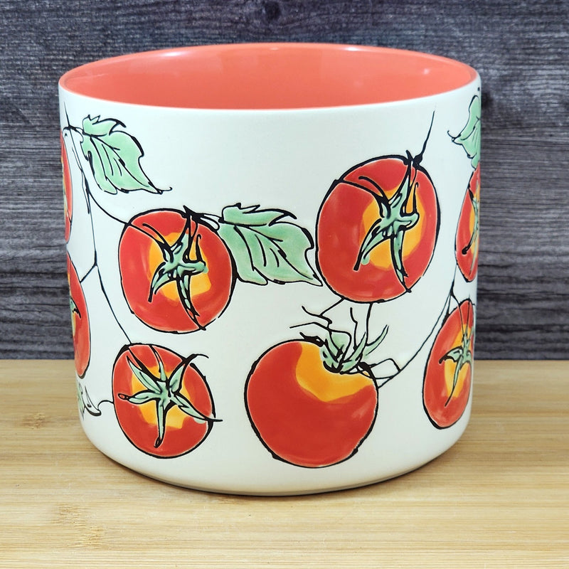 Load image into Gallery viewer, Garden Red Tomato Planter Utensil Organizer Pot Ceramic Crock Blue Sky 5in