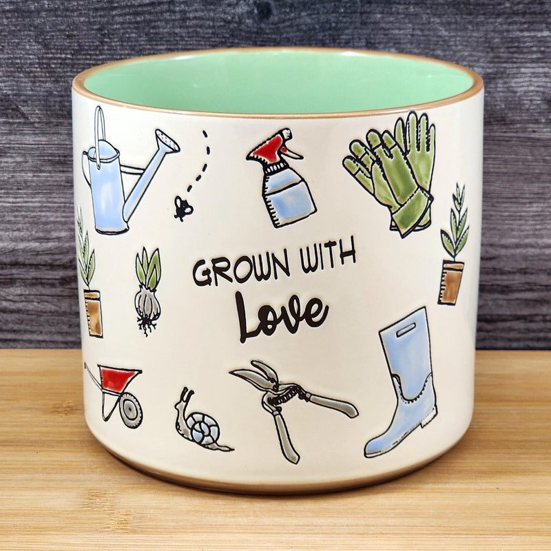 Load image into Gallery viewer, Garden Lover Planter Utensil Holder Green Succulent Plant Ceramic Blue Sky 5 In