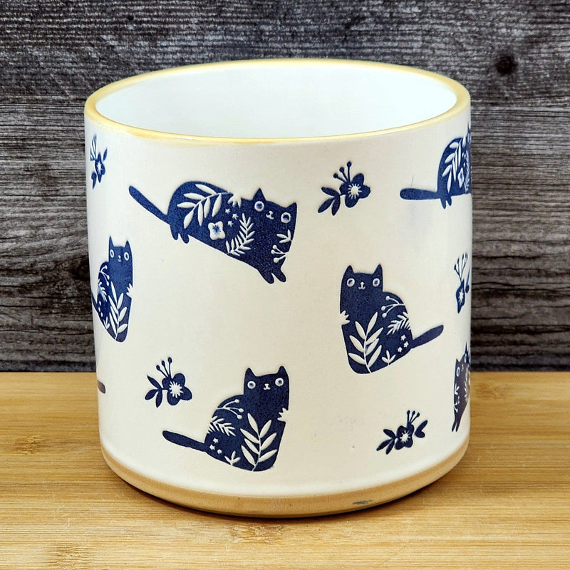 Load image into Gallery viewer, Feline Planter Utensil Organizer Succulent Cat flower Pot Ceramic Blue Sky 5in