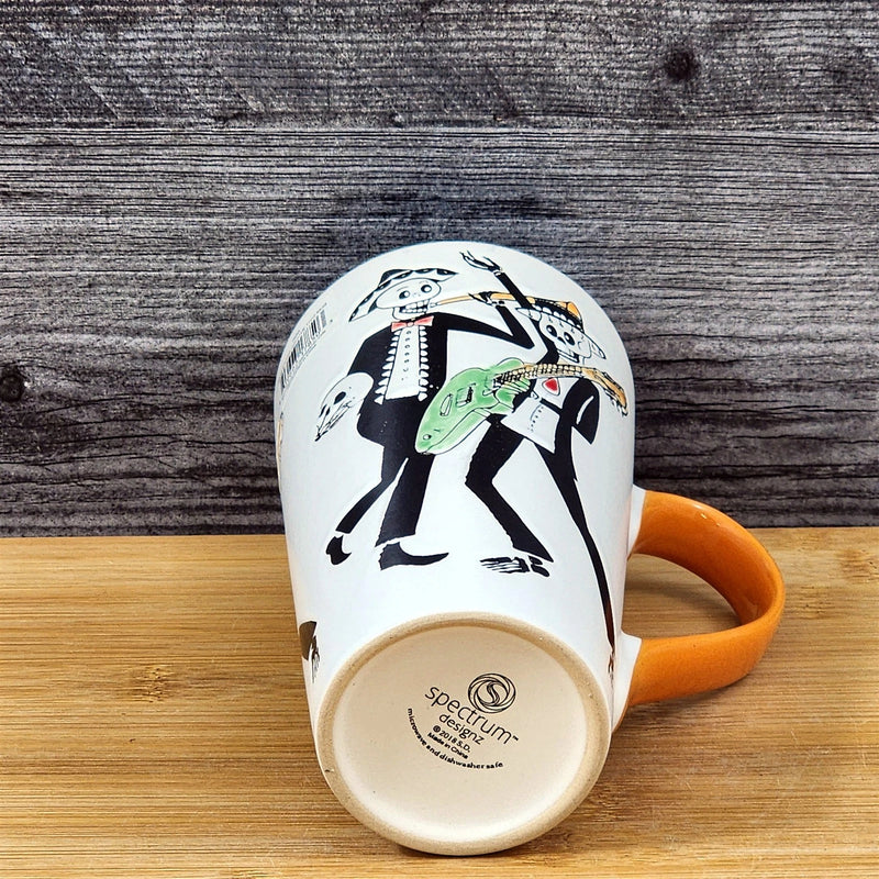 Load image into Gallery viewer, Coffee Mug Day of the Dead Skeleton Guitar Band Cup Orange Ceramic Blue Sky 17oz