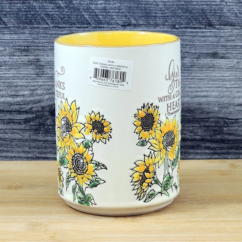 Load image into Gallery viewer, Religious Coffee Mug Thessalonians 5:18 & Sunflower Embossed 18 oz Cup Blue Sky